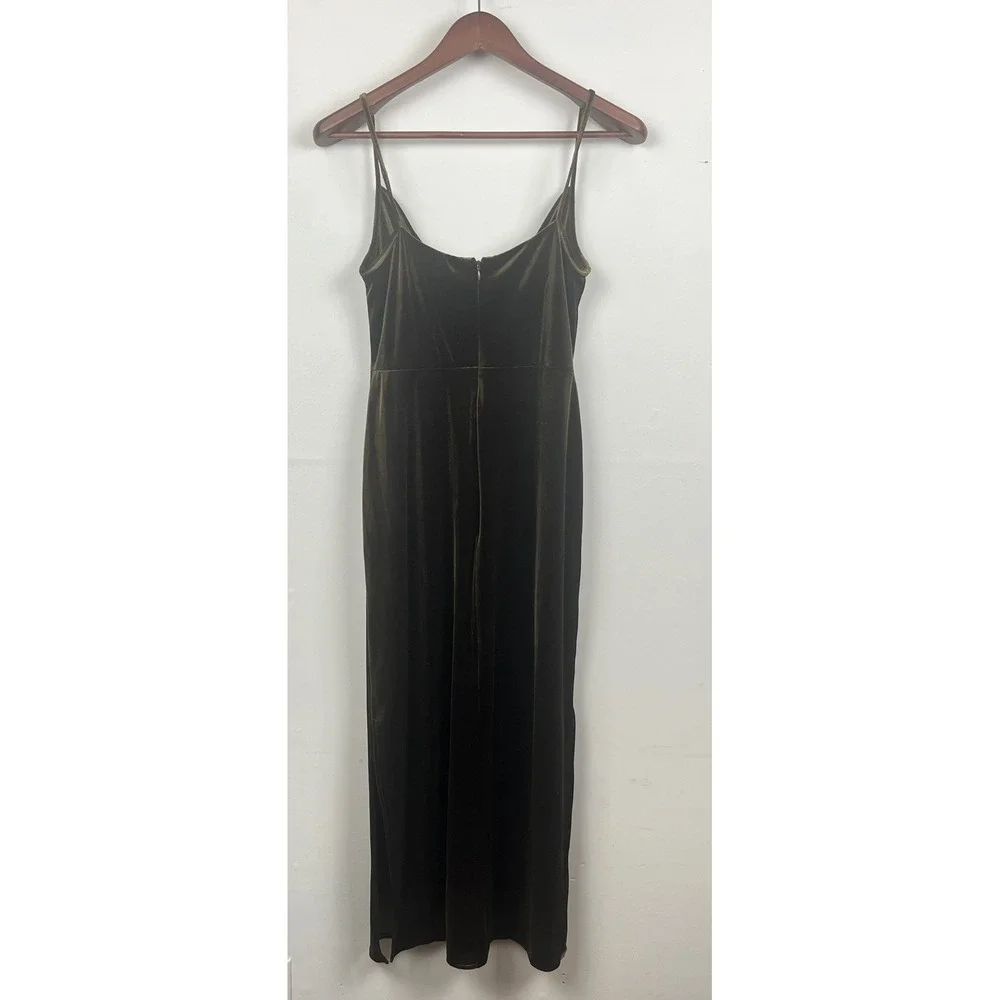 Just Taylor Olive Green Velvet Cowl Neck Maxi Dress Spaghetti Strap Size 2